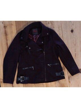 Vtg Yoki NY Women Jacket XL Moto Maroon Buckle Zipper Zip Up Outerwear Fall Coat